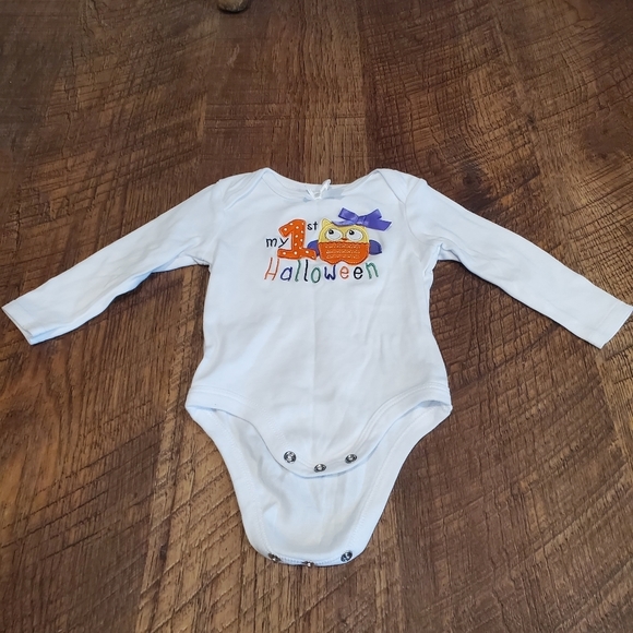 Baby Essentials My First 1st Halloween Owl Polka Dot Striped White Bodysuit 9M - Picture 1 of 7